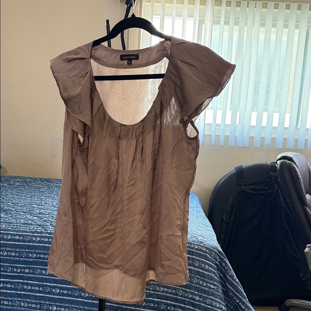 Zara Brown Ruffle Sleeve Blouse